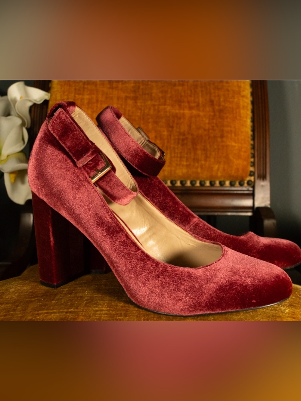 SIZE 12 Nine West "Lyoka" Velvet Chunky Mary Jane’s